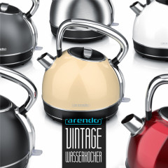 Arendo Arendo Wasserkocher, 1,7 l, 2200 W, Edelstahl, Retro Style Vintage, Uberhitzungs  Trockenkochschutz, rot natur Чайник Arendo, 1,7 л, 2200 Вт, нержавеющая сталь, винтажный ретро-стиль, защита от перегрева при сухом кипячении, красный