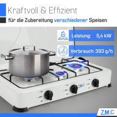 ZMC ZMC Gaskocher Tragbarer Gaskocher Campingkocher 3-flammig inkl. Schlauch und Regler, 5,4 kW 50 mBar Outdoor Gasherd Kochfeld Herd Propangas Tischkocher  Газовая плита ZMC, переносная газовая плита, походная плита, 3 пламени, включая шланг и регулятор,