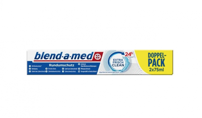 Blend-a-med Rundumschutz Extra Frisch Clean doppelpack 2 x 75ml x 10packs (20st), Зубная паста для всей семьи (Германия), 1500 мл, защита от кариеса, ультра свежесть дыхания, комплексный уход 24 часа, Набор 20 шт х 75 мл