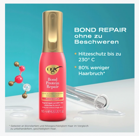 OGX Hitzeschutzspray Bond Protein Repair, 193 ml,  Термозащитный спрей для волос (США) Bond Protein Repair, защита от температуры до 230 C, восстановление и защита от ломкости, протеиновый комплекс, 193 мл