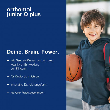 Orthomol Junior Omega Plus Kaudragees 30 portions, Ортомол Омега плюс с железом, омега-3, цинком и витамином B12, для улучшения работы мозга для детей с 4-х лет, ириски с фруктовым вкусом, 30 порций (курс на 30 дней)