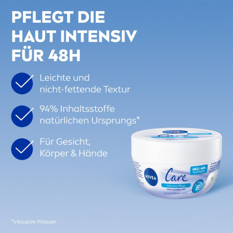 NIVEA Care Creme Intensive Pflege, 50 ml, Нивеа Крем для лица и тела, масло ши и витамин E, 48ч увлажнение, быстрое впитывание, 50 мл