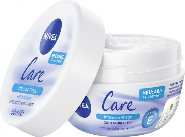 NIVEA Care Creme Intensive Pflege, 50 ml, Нивеа Крем для лица и тела, масло ши и витамин E, 48ч увлажнение, быстрое впитывание, 50 мл