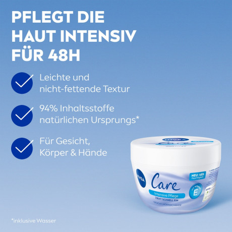 NIVEA Care Creme Intensive Pflege, 400 ml, Нивеа Крем для лица и тела, масло ши и витамин E, 48ч увлажнение, быстрое впитывание, 400 мл