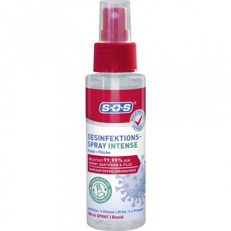 SOS Desinfektionsspray Intense, 100 ml, SOS Дезинфицирующий спрей Intense, компактный формат, для рук и поверхностей, 100 мл
