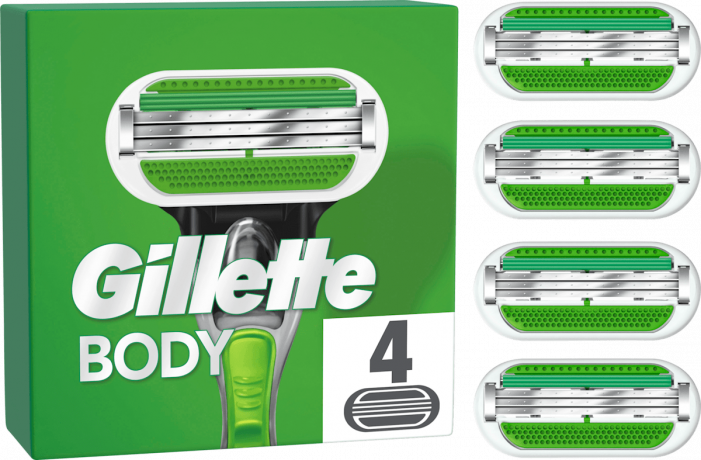 GILLETTE Rasierklingen, Body, 4 St, Джилетт Сменные кассеты Body для мужской бритвы, 4 шт.