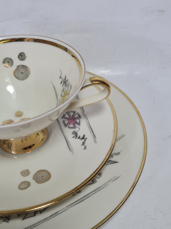 Чайное трио винтажное Winterling Marktleuthen Bavaria с геометричными элементами и цветами, фарфор, Германия, 1960-70гг.