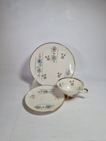 Чайное трио винтажное Winterling Marktleuthen Bavaria с геометричными элементами и цветами, фарфор, Германия, 1960-70гг.