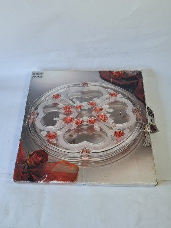 Тарелка винтажная для сервировки Walther Glas с декором в виде роз, заводская упаковка, хрусталь, 33,5 x 2 см, Германия, 1960-70гг.