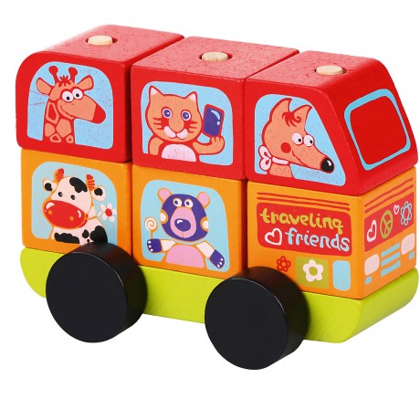 Mini-bus Lustige TiereLM-10 Holzbausteine mit verschiedenen Tiermotiven-7 teilig Мини-автобус веселые зверюшкиЛМ-10 деревянных кубиков с разными мотивами животных-7 штук