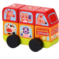 Mini-bus Lustige TiereLM-10 Holzbausteine mit verschiedenen Tiermotiven-7 teilig Мини-автобус веселые зверюшкиЛМ-10 деревянных кубиков с разными мотивами животных-7 штук