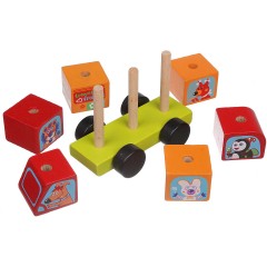 Mini-bus Lustige TiereLM-10 Holzbausteine mit verschiedenen Tiermotiven-7 teilig Мини-автобус веселые зверюшкиЛМ-10 деревянных кубиков с разными мотивами животных-7 штук