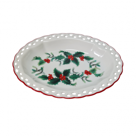 Reutter Овальное блюдо с резным краем "Красные ягоды", 13см x 9,5см, Германия, 1960-70гг.