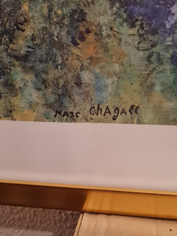 Картина-репродукция винтажная Марк Шагал "Влюбленные в Венеции (1957)", большой формат, в раме, 82.5 х 63 см, Германия, 1980-90гг.