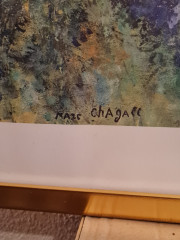 Картина-репродукция винтажная Марк Шагал &quot;Влюбленные в Венеции (1957)&quot;, большой формат, в раме, 82.5 х 63 см, Германия, 1980-90гг.