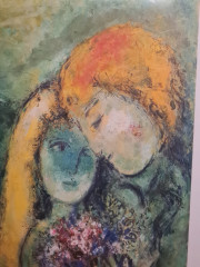 Картина-репродукция винтажная Марк Шагал &quot;Влюбленные в Венеции (1957)&quot;, большой формат, в раме, 82.5 х 63 см, Германия, 1980-90гг.