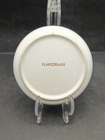 Набор декоративных винтажных тарелок Plantorgan с ботаническом декором "Carlina Acaulis, Digitalis Purperea", в стиле майолика, 3 шт., кракелюр, фарфор, 11 см, Германия, 1960-70гг.