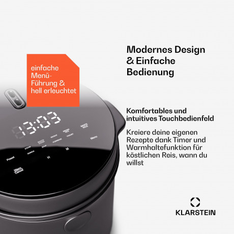 Klarstein Klarstein Reiskocher Kenbu, 400 W, mit dampfgarer Elektrisch Multifunktions Kocher Schwraz Rot Рисоварка Klarstein Kenbu, 400 Вт, с пароваркой, электрическая многофункциональная плита Черный