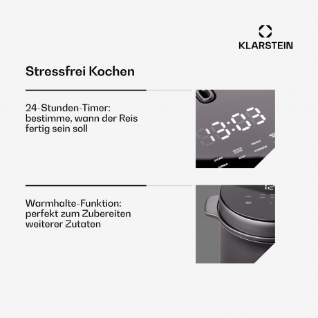 Klarstein Klarstein Reiskocher Kenbu, 400 W, mit dampfgarer Elektrisch Multifunktions Kocher Schwraz Rot Рисоварка Klarstein Kenbu, 400 Вт, с пароваркой, электрическая многофункциональная плита Черный