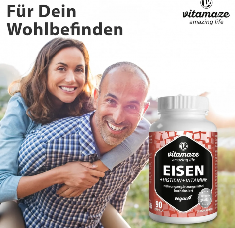 Vitamaze Iron Capsules High Dose with Vitamin C, 90st, Железо 20мг с витамином C B9 B12 (Германия), 90шт, комплексная формула усвоения