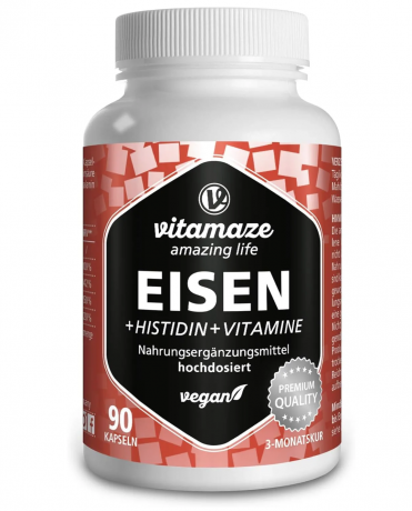 Vitamaze Iron Capsules High Dose with Vitamin C, 90st, Железо 20мг с витамином C B9 B12 (Германия), 90шт, комплексная формула усвоения