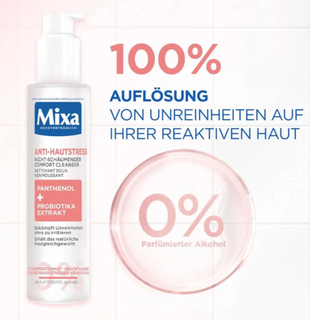 Mixa Cleanser Anti-Hautstress, 150 ml Mixa гель для умывания Anti-Hautstress Cleanser, мягко очищает и успокаивает кожу, для чувствительной кожи, без отдушек и спирта, Франция, 150 мл