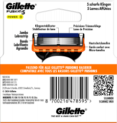 GILLETTE Rasierklingen, Fusion5 Power, 4 St, Джилетт Сменные кассеты Fusion5 Power для мужской бритвы, 4 шт.