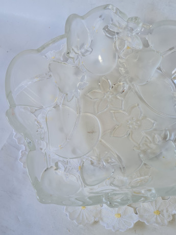 Тарелка для фруктов винтажная Walther Glas Im Stil, фруктовый декор, стекло, 22 x 7,5 см, Германия, 1960-70гг.