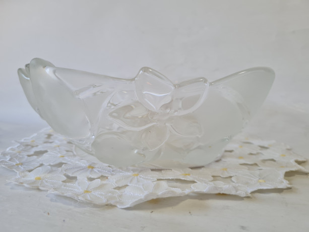 Тарелка для фруктов винтажная Walther Glas Im Stil, фруктовый декор, стекло, 22 x 7,5 см, Германия, 1960-70гг.