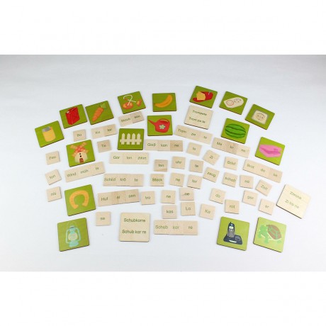 Wortbaukasten Inhalt: 60 Bildplattchen Набор для построения слов Состав: 60 плиток с картинками.