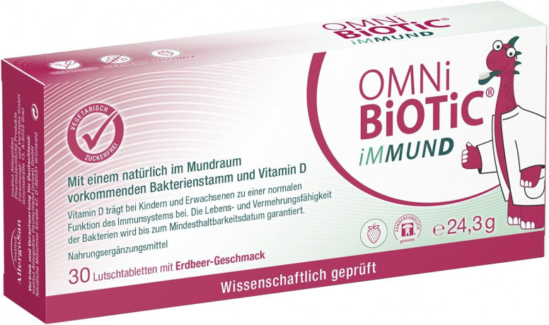 OMNI BIOTIC iMMUND 30stk, Бактерии + витамин D для укрепления иммунитета для детей и взрослых, леденцы с клубничным вкусом, без сахара, 30 шт