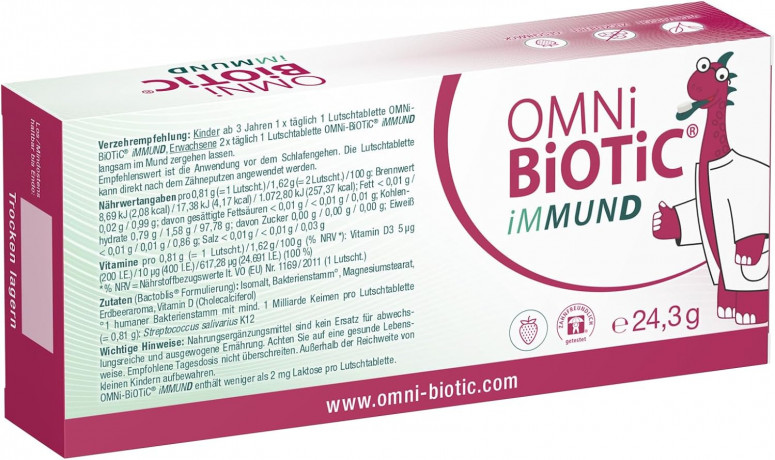 OMNI BIOTIC iMMUND 30stk, Бактерии + витамин D для укрепления иммунитета для детей и взрослых, леденцы с клубничным вкусом, без сахара, 30 шт