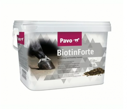 Pavo BiotinForte 3kg, Кормовая добавка для лошадей (Нидерланды), гранулы, укрепление копыт и рост, рога, биотин 6000 мкг, цинк, медь, метионин, травяной аромат, 3кг
