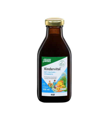 Salus Kindervital mit Calcium + Vitamin D3,  250 ml, Тоник для роста и иммунитета для детей с 3 лет, с кальцием, 9 витаминами, ацеролой, веган , 250 мл