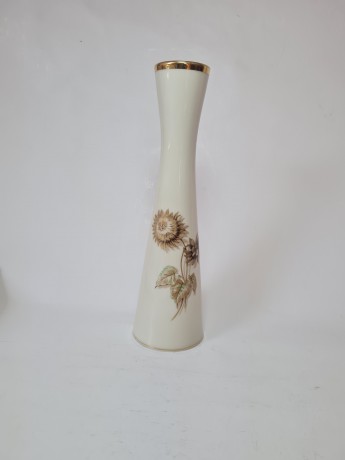 Alka Kunst Ваза с золотым ободком и цветочным рисунком в коричневых тонах, 25см, Германия, 1960-70гг.