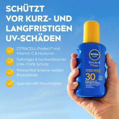 NIVEA SUN Schutz &amp; Pflege Sonnenspray LSF 30, 200 ml, Нивеа Солнцезащитный спрей, SPF 30, водостойкий, увлажнение, 200 мл