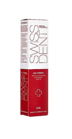 SWISSDENT EXTREME ZAHNCREME, 50 ml, Отбеливающая зубная паста RDA 40 (Швейцария), для чувствительных зубов, удаление налета от кофе, чая и табака, реминерализация эмали, 50 мл