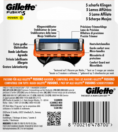 GILLETTE Rasierklingen, Fusion5 Power, 8 St, Джилетт Сменные кассеты Fusion5 Power для мужской бритвы, 8 шт.
