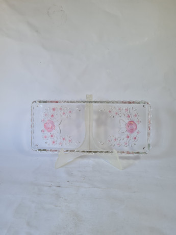 Блюда винтажные Walther Glas, набор из 3 штук, хрусталь, с декором из роз, 29 x 2 см,34 x 15 x 2 см, 21 x 10,5 см, Германия, 1960-70гг.