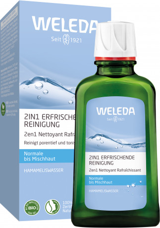 WELEDA HAMAMELISWASSER 2in1 Erfrischende Reinigung, 100 ml, Очищающий лосьон 2 в 1 с гамамелисом для нормальной и комбинированной кожи, 100 мл