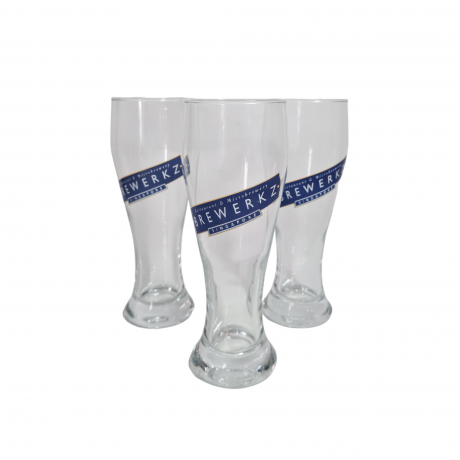 Пивные бокалы винтажные с логотипом Brewerkz Singapore, стекло, 3 шт., 0.5 л, 20 см, Сингапур, 1980-90гг.