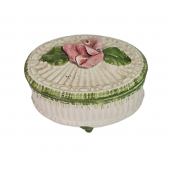 Шкатулка винтажная с розой на крышке, на ножках, керамика, 8 см, Италия, 1970-80гг.