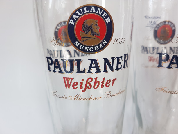 Бокалы пивные винтажные Paulaner München, 4 шт., 500 мл, стекло, 25,5 x 8 см, Германия, 1970-80гг.