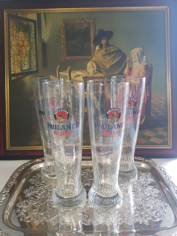 Бокалы пивные винтажные Paulaner München, 4 шт., 500 мл, стекло, 25,5 x 8 см, Германия, 1970-80гг.