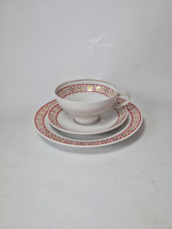 Lettin Чайное трио с красно-золотым узором по краю, Германия, 1960-70гг.