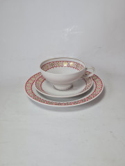 Lettin Чайное трио с красно-золотым узором по краю, Германия, 1960-70гг.