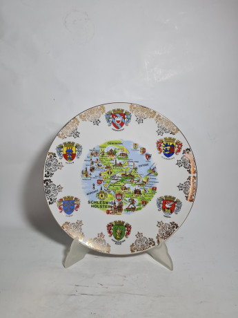 Тарелка декоративная винтажная "Курорты Северного моря", фарфор, 26.5 см, Германия, 1970-80гг.