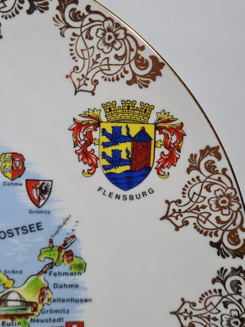 Тарелка декоративная винтажная "Курорты Северного моря", фарфор, 26.5 см, Германия, 1970-80гг.