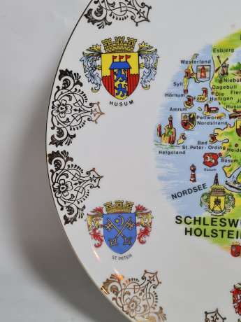 Тарелка декоративная винтажная "Курорты Северного моря", фарфор, 26.5 см, Германия, 1970-80гг.