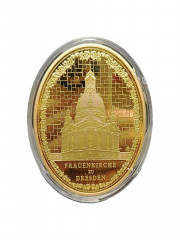 Медальон сувенирный винтажный &quot;Фрауэнкирхе в Дрездене&quot;, позолота, 7 х 9 см, Германия, 2005 год.